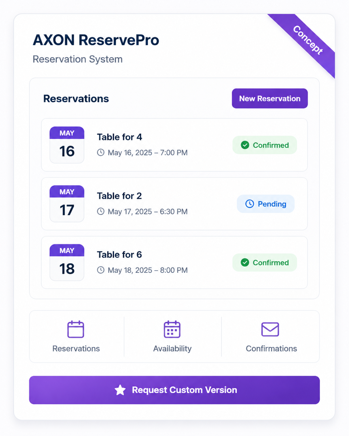 AXON ReservePro reservation system preview